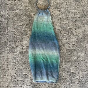 Blue and Green Knit Halter Dress